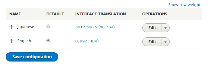 [言語] のデフォルトを切り替えると英語表示に