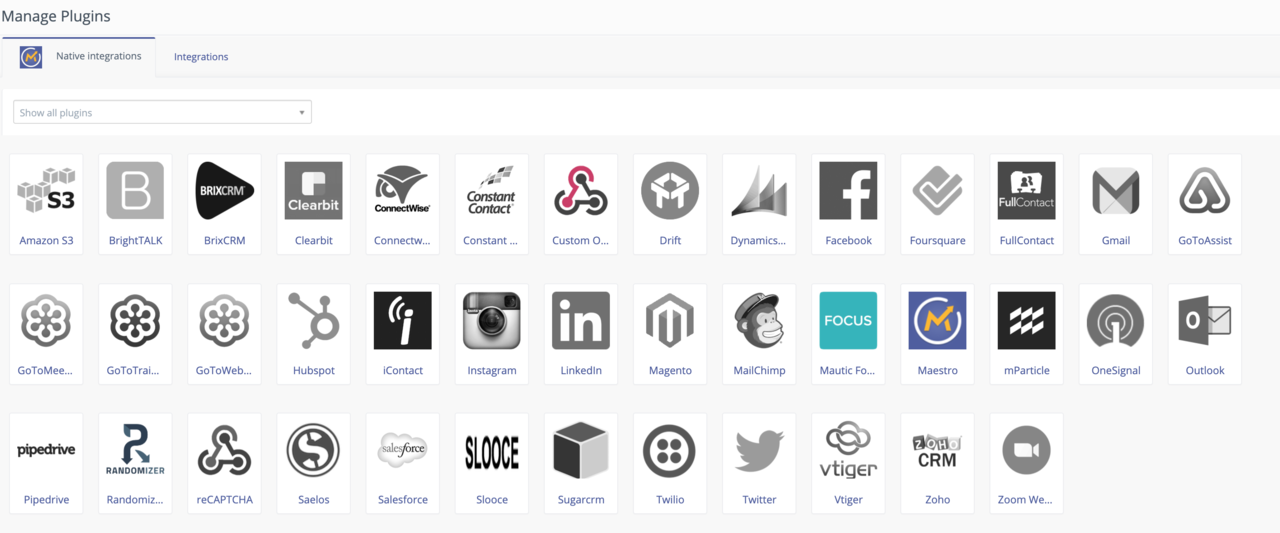 Screenshot of available plugins of Campaign Studio