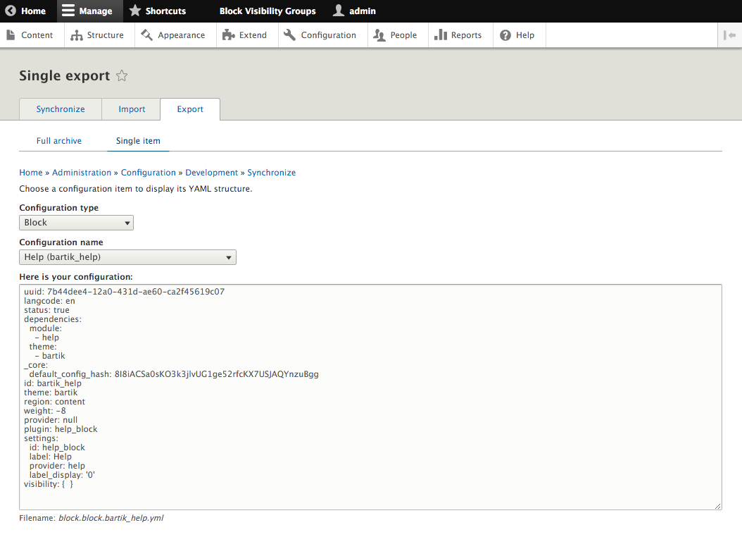 Drupal8のブロックのエクスポート