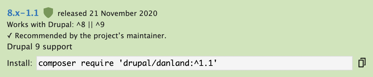 Danland テーマのバージョン情報とインストールコマンド