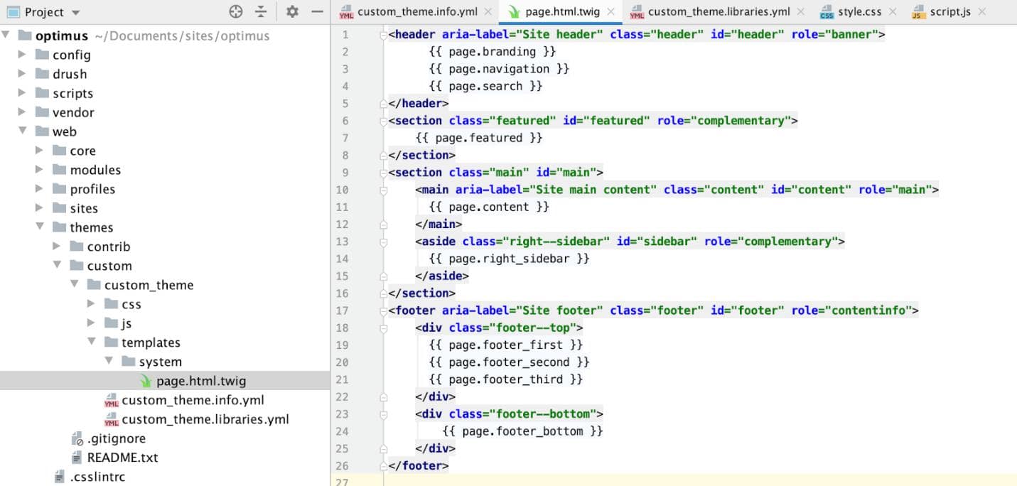 Screenshot of where page.html.twig is stored within the site directory