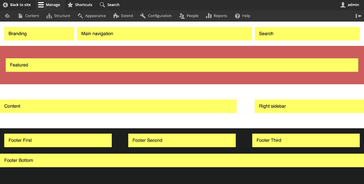 Screenshot of the block regions after the CSS has been applied