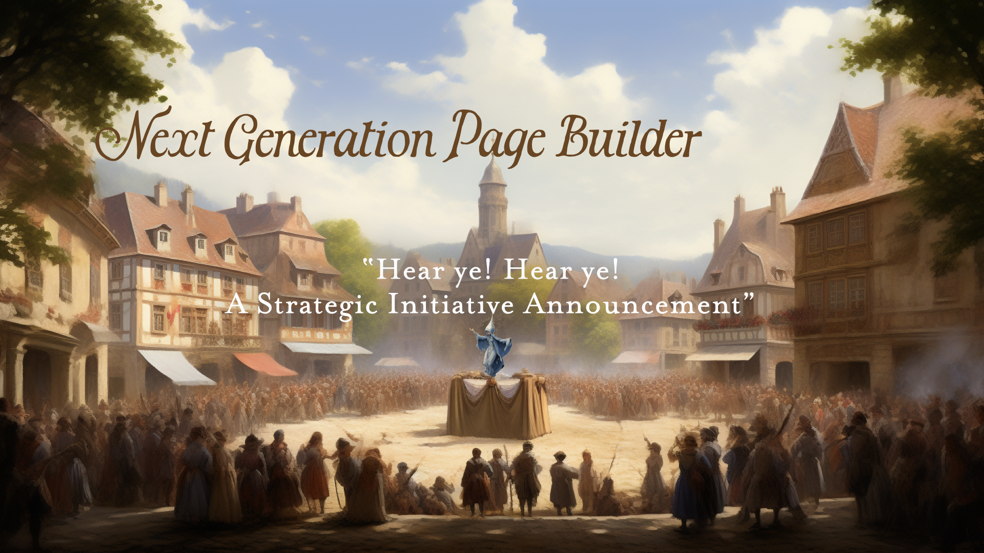 村の広場でイニシアティブの発表を行う Drupal さん