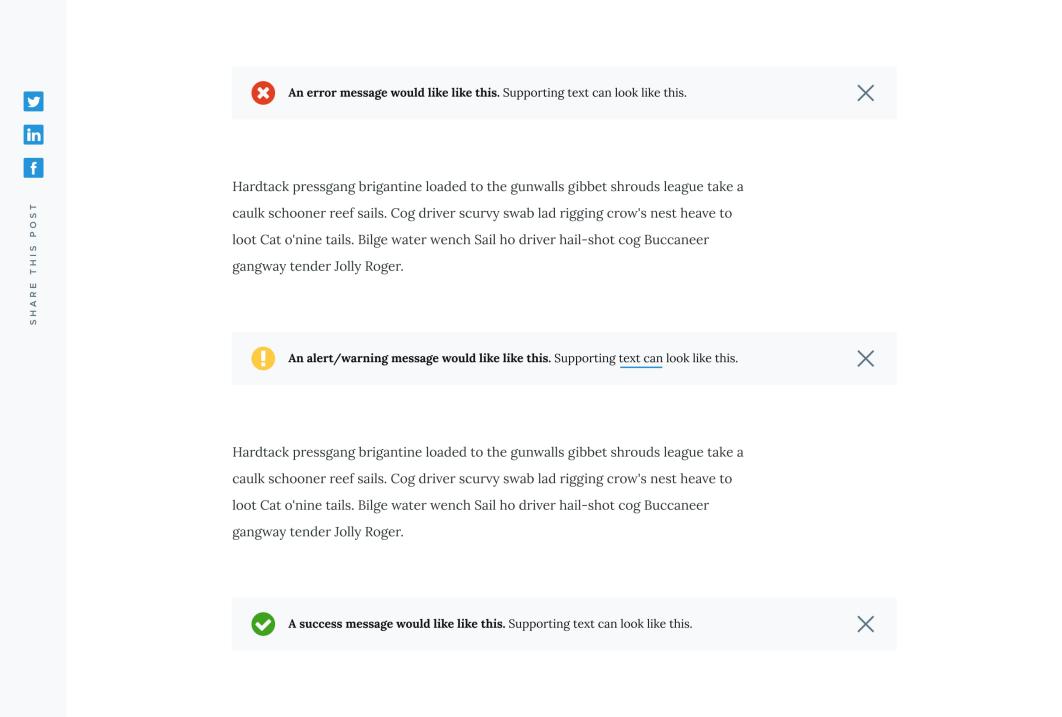 The screenshot of a page that shows three types of messages